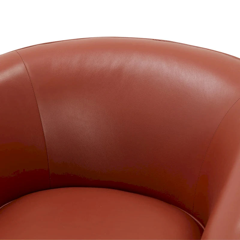 Fauteuil pivotant en cuir pleine fleur avec base en bois brun chaud