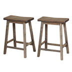 Tabouret de bar rustique sans dossier en hévéa, hauteur comptoir, avec assise en forme de selle