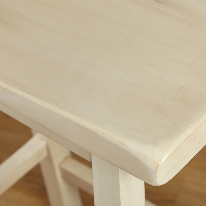 Tabouret de bar rustique sans dossier en hévéa, hauteur comptoir, avec assise en forme de selle