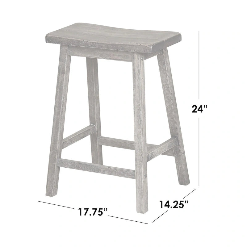 Tabouret de bar rustique sans dossier en hévéa, hauteur comptoir, avec assise en forme de selle
