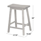 Tabouret de bar rustique sans dossier en hévéa, hauteur comptoir, avec assise en forme de selle