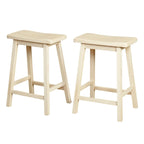 Tabouret de bar rustique sans dossier en hévéa, hauteur comptoir, avec assise en forme de selle