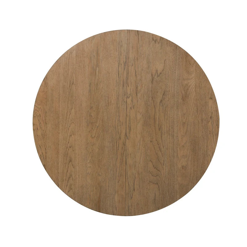 Table à manger ovale sur pied blanc antique avec plateau effet châtaignier vieilli
