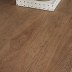 Table à manger ovale sur pied blanc antique avec plateau effet châtaignier vieilli