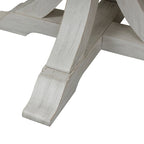 Table à manger ovale sur pied blanc antique avec plateau effet châtaignier vieilli