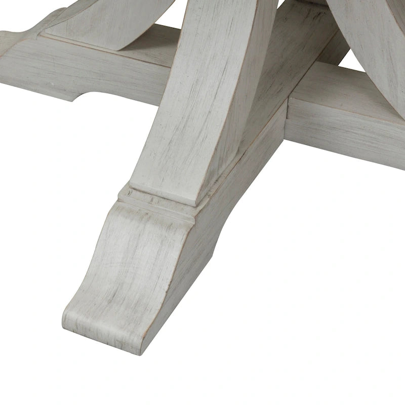 Table à manger ovale sur pied blanc antique avec plateau effet châtaignier vieilli