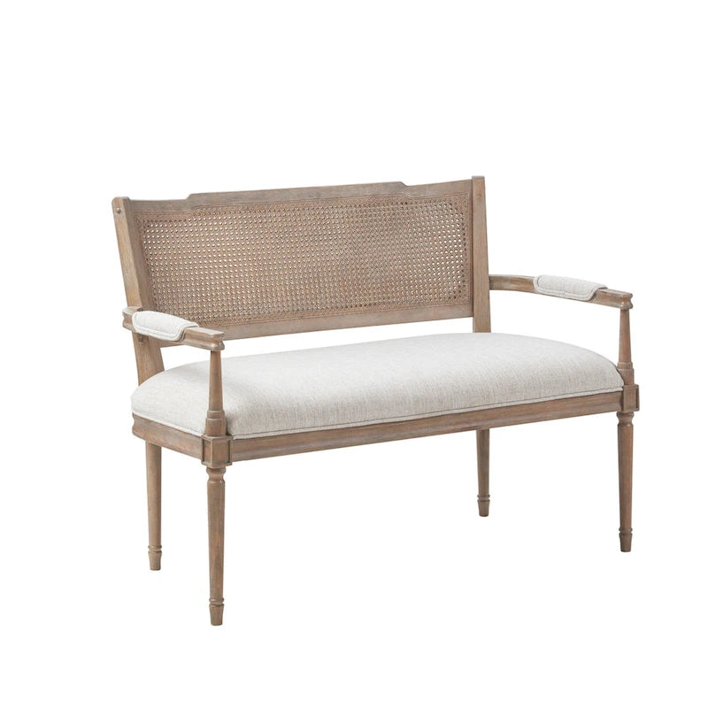 Causeuse en rotin et bois naturel recyclé beige avec dossier rembourré