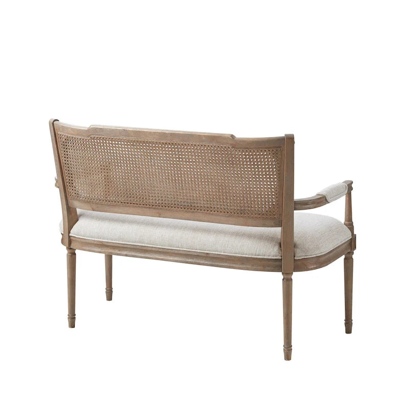 Causeuse en rotin et bois naturel recyclé beige avec dossier rembourré