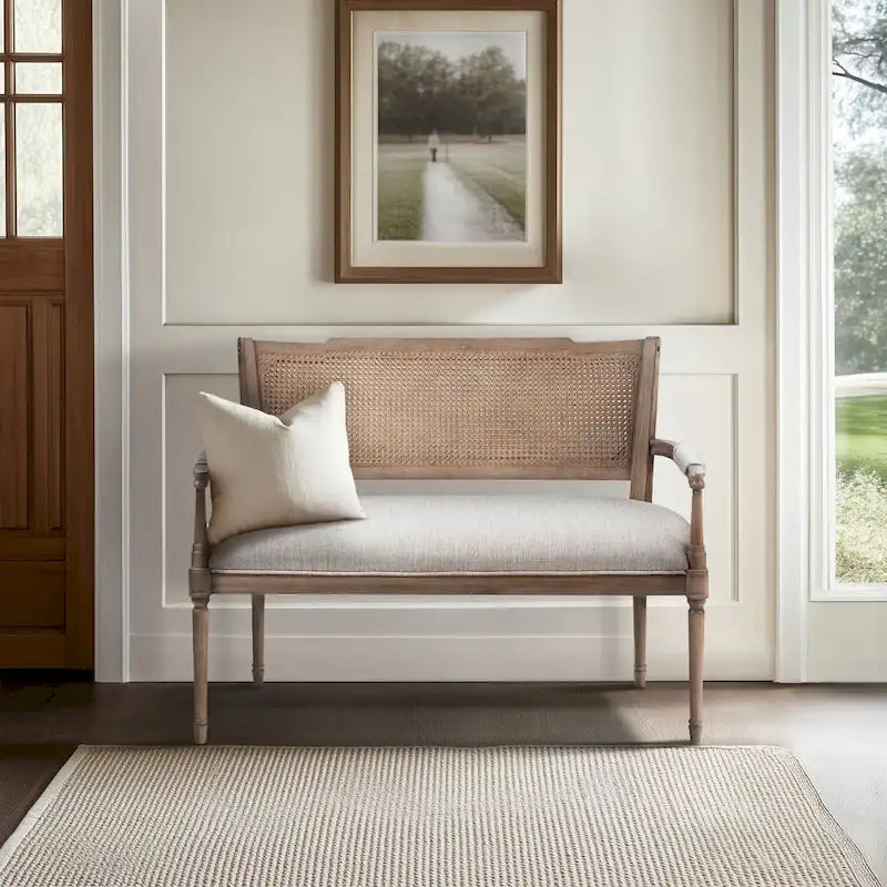 Causeuse en rotin et bois naturel recyclé beige avec dossier rembourré