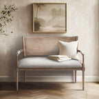Causeuse en rotin et bois naturel recyclé beige avec dossier rembourré