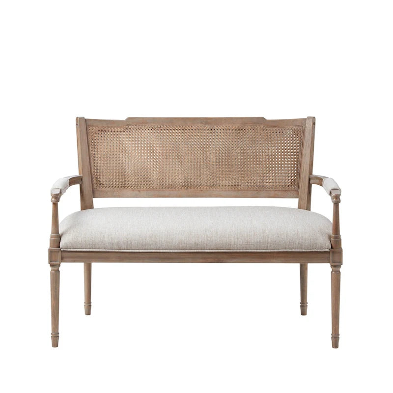 Causeuse en rotin et bois naturel recyclé beige avec dossier rembourré