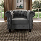 Fauteuil d'appoint Chesterfield capitonné avec garniture cloutée beige gris