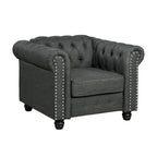 Fauteuil d'appoint Chesterfield capitonné avec garniture cloutée beige gris