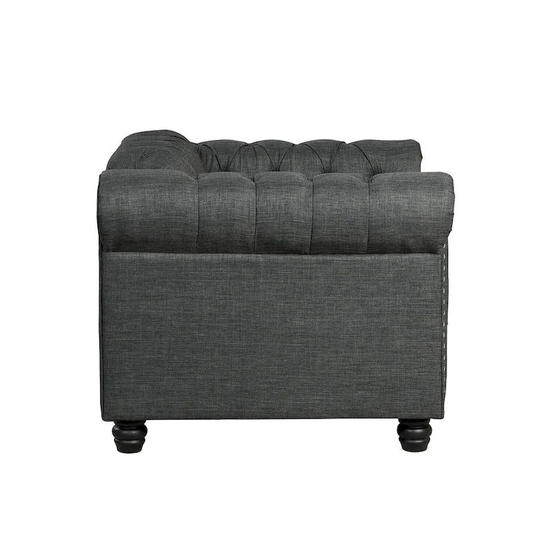 Fauteuil d'appoint Chesterfield capitonné avec garniture cloutée beige gris