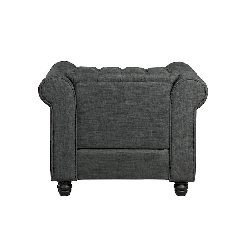 Fauteuil d'appoint Chesterfield capitonné avec garniture cloutée beige gris