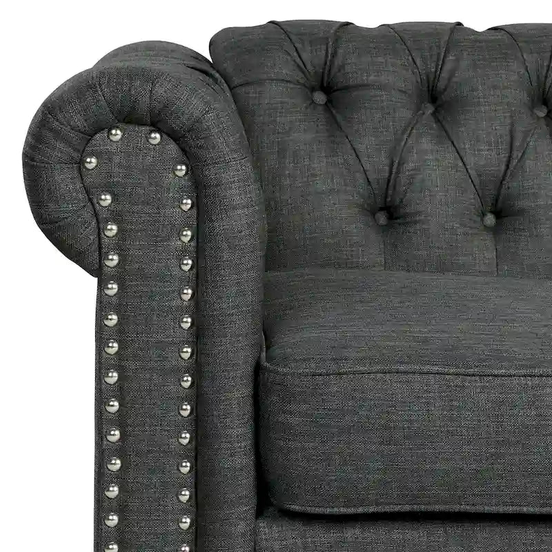 Fauteuil d'appoint Chesterfield capitonné avec garniture cloutée beige gris