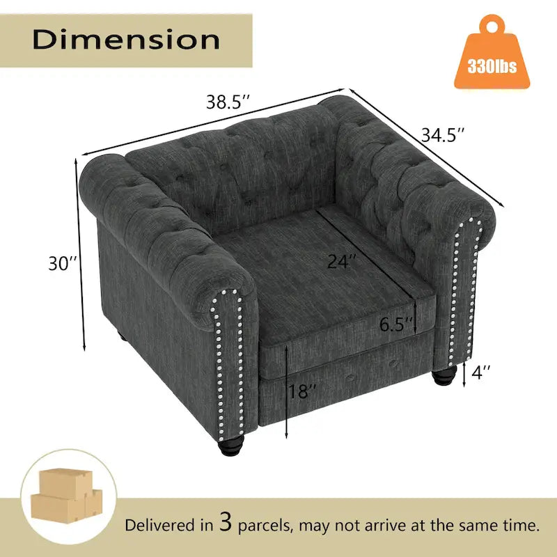Fauteuil d'appoint Chesterfield capitonné avec garniture cloutée beige gris