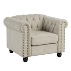Fauteuil d'appoint Chesterfield capitonné avec garniture cloutée beige gris