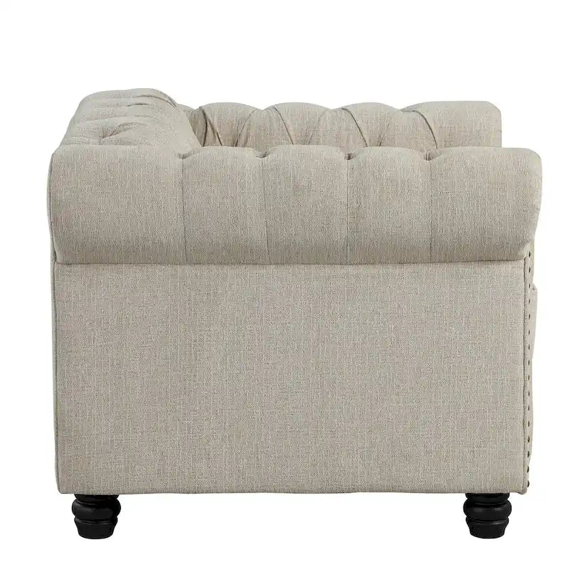 Fauteuil d'appoint Chesterfield capitonné avec garniture cloutée beige gris