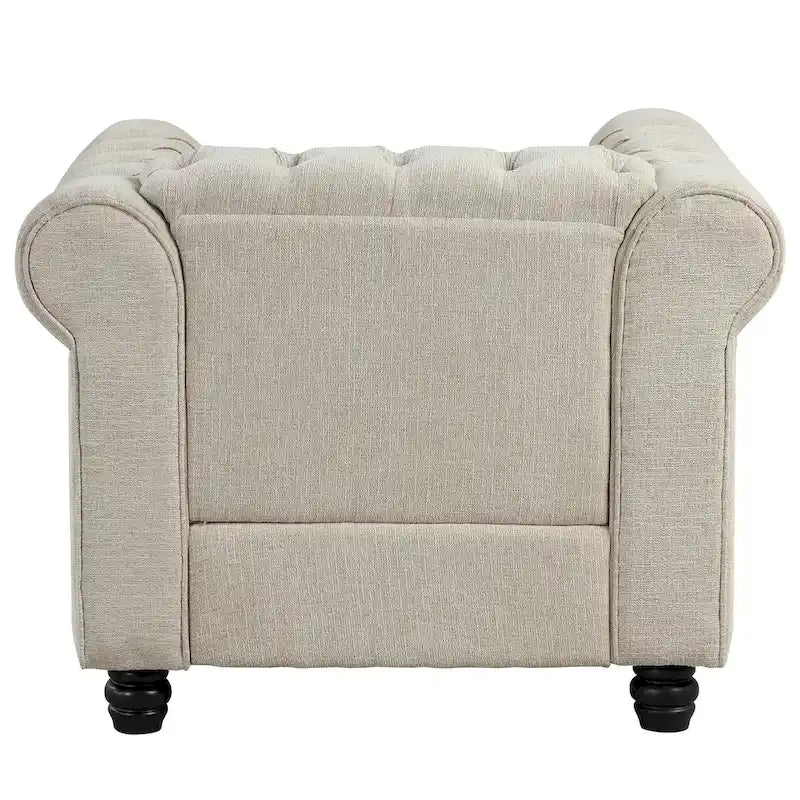Fauteuil d'appoint Chesterfield capitonné avec garniture cloutée beige gris