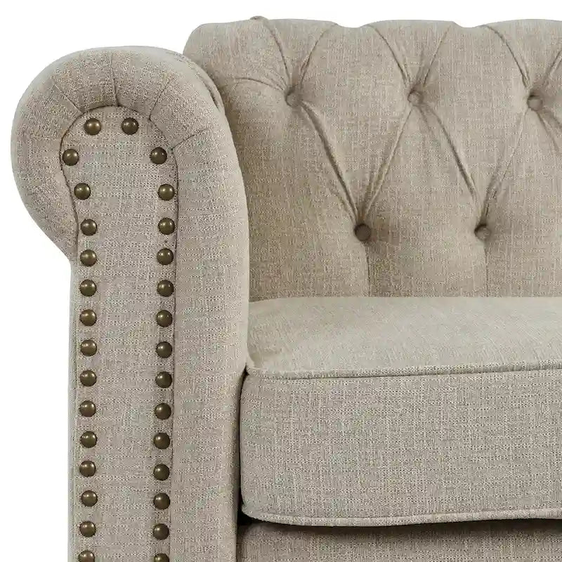 Fauteuil d'appoint Chesterfield capitonné avec garniture cloutée beige gris