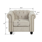 Fauteuil d'appoint Chesterfield capitonné avec garniture cloutée beige gris