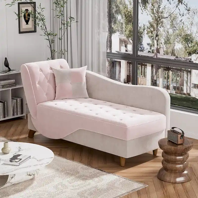 Chaise longue capitonnée en velours avec rangement et accoudoir réglable