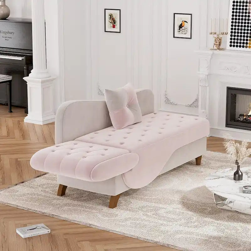 Chaise longue capitonnée en velours avec rangement et accoudoir réglable