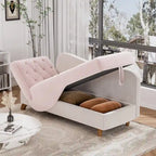 Chaise longue capitonnée en velours avec rangement et accoudoir réglable