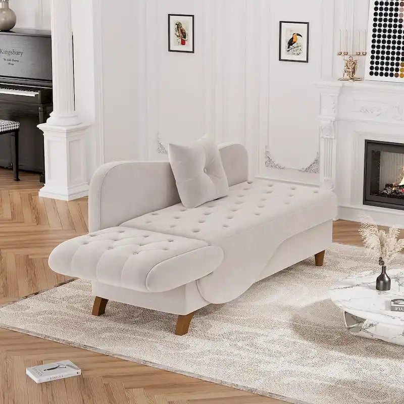 Chaise longue capitonnée en velours avec rangement et accoudoir réglable
