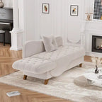 Chaise longue capitonnée en velours avec rangement et accoudoir réglable