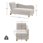Chaise longue capitonnée en velours avec rangement et accoudoir réglable