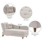 Chaise longue capitonnée en velours avec rangement et accoudoir réglable