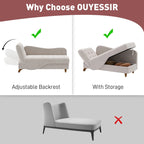 Chaise longue capitonnée en velours avec rangement et accoudoir réglable