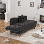 Chaise longue capitonnée en velours avec rangement et accoudoir réglable