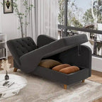 Chaise longue capitonnée en velours avec rangement et accoudoir réglable