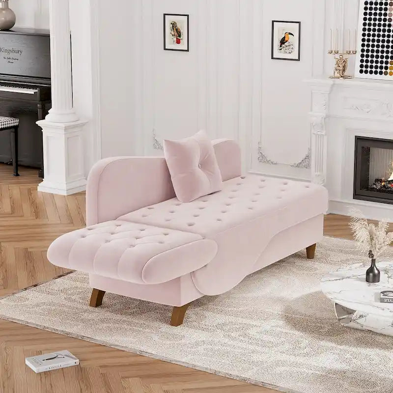Chaise longue capitonnée en velours avec rangement et accoudoir réglable