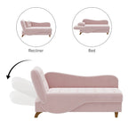 Chaise longue capitonnée en velours avec rangement et accoudoir réglable