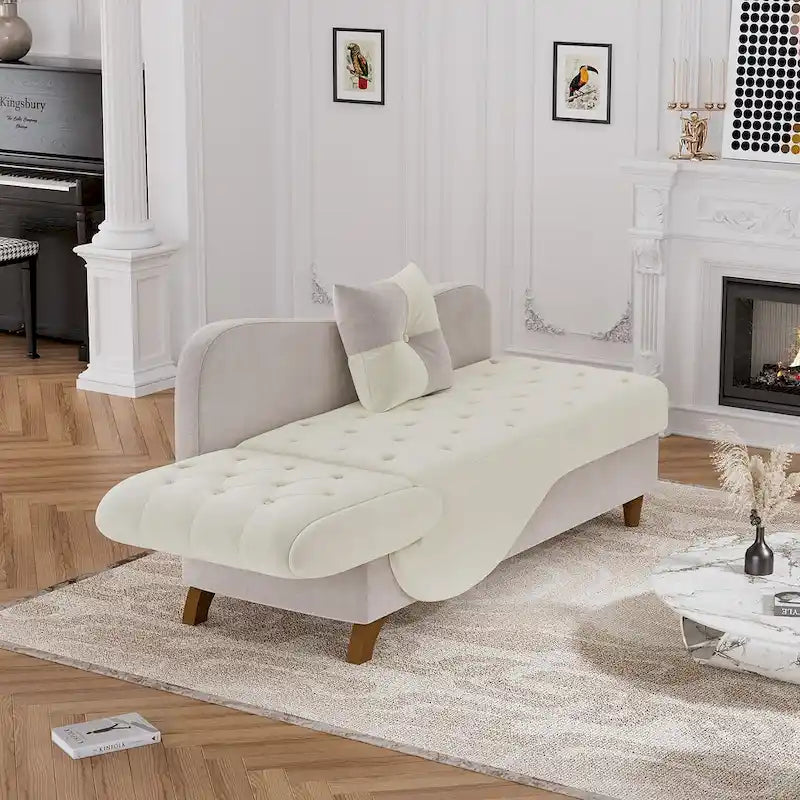 Chaise longue capitonnée en velours avec rangement et accoudoir réglable