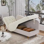 Chaise longue capitonnée en velours avec rangement et accoudoir réglable