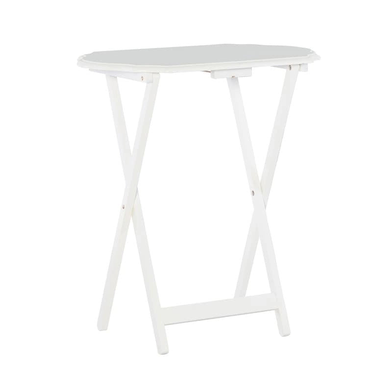 Table de service pliante blanche brillante avec plateau à bords fraisés