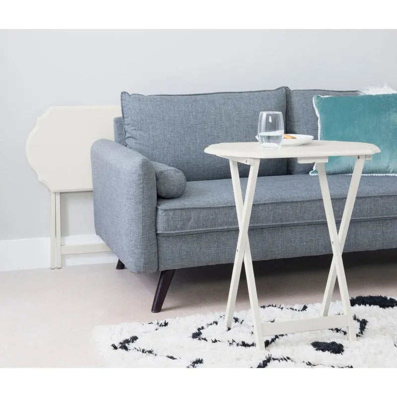 Table de service pliante blanche brillante avec plateau à bords fraisés
