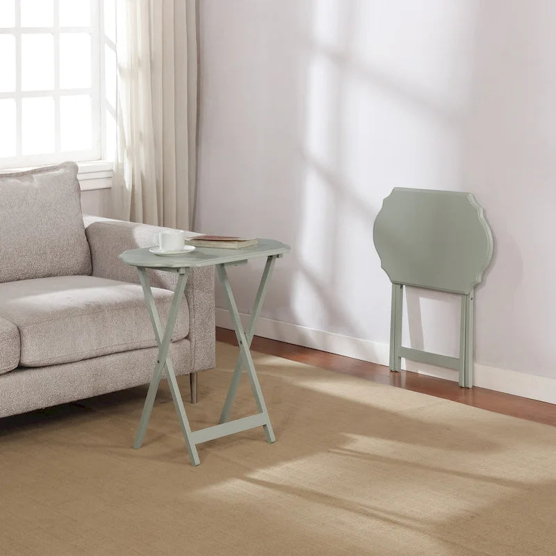 Table de service pliante blanche brillante avec plateau à bords fraisés