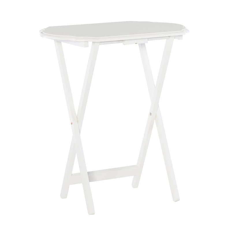 Table de service pliante blanche brillante avec plateau à bords fraisés