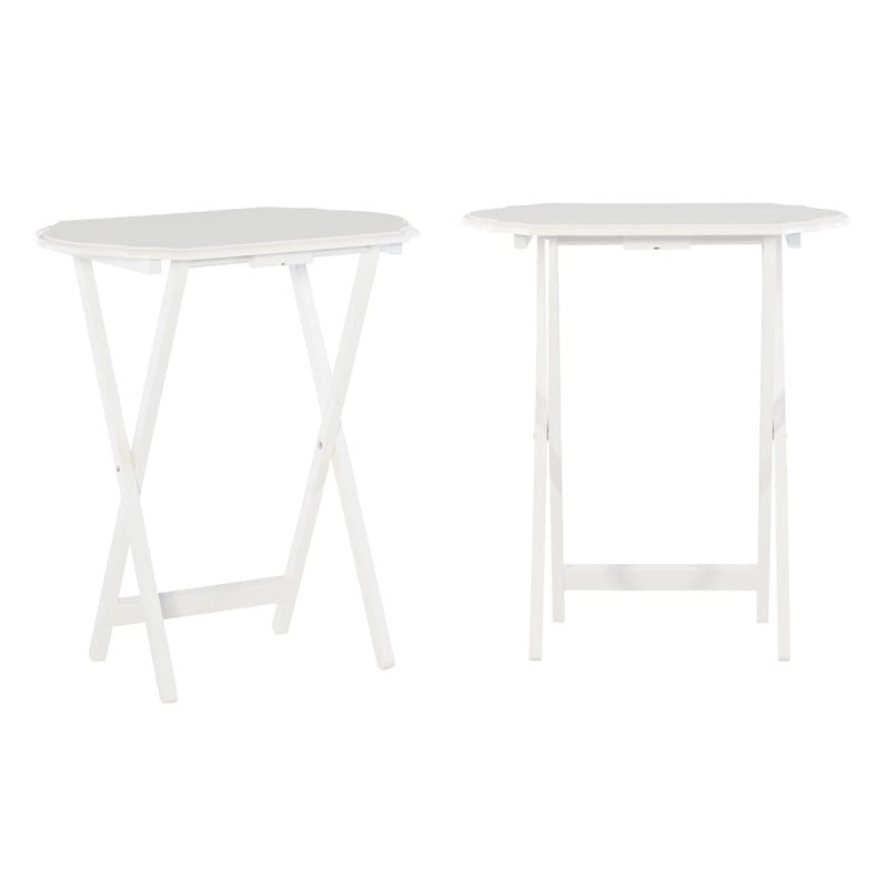 Table de service pliante blanche brillante avec plateau à bords fraisés