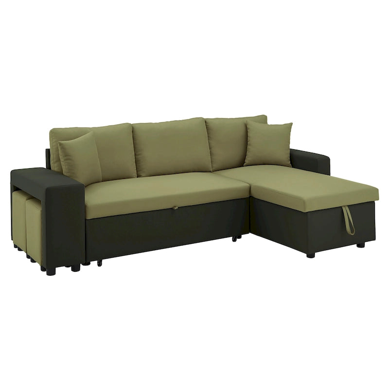 Canapé d'angle convertible bicolore avec coffre de rangement et lit gigogne