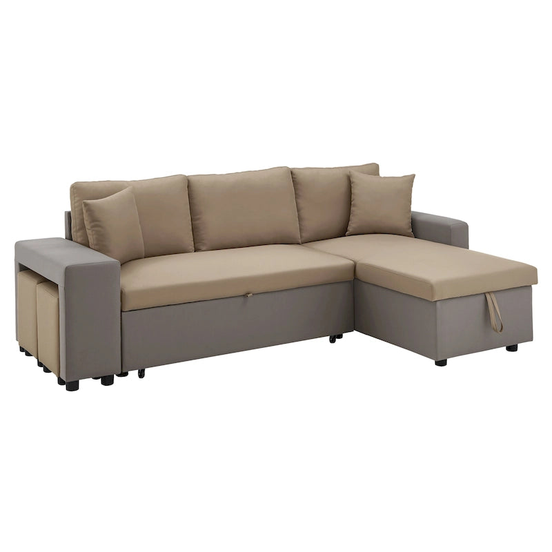 Canapé d'angle convertible bicolore avec coffre de rangement et lit gigogne
