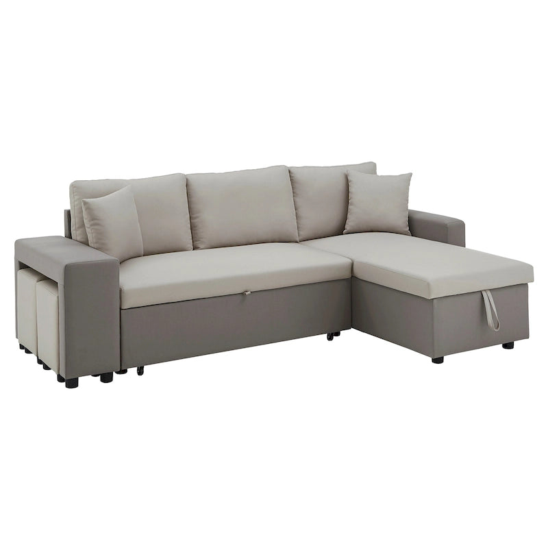 Canapé d'angle convertible bicolore avec coffre de rangement et lit gigogne