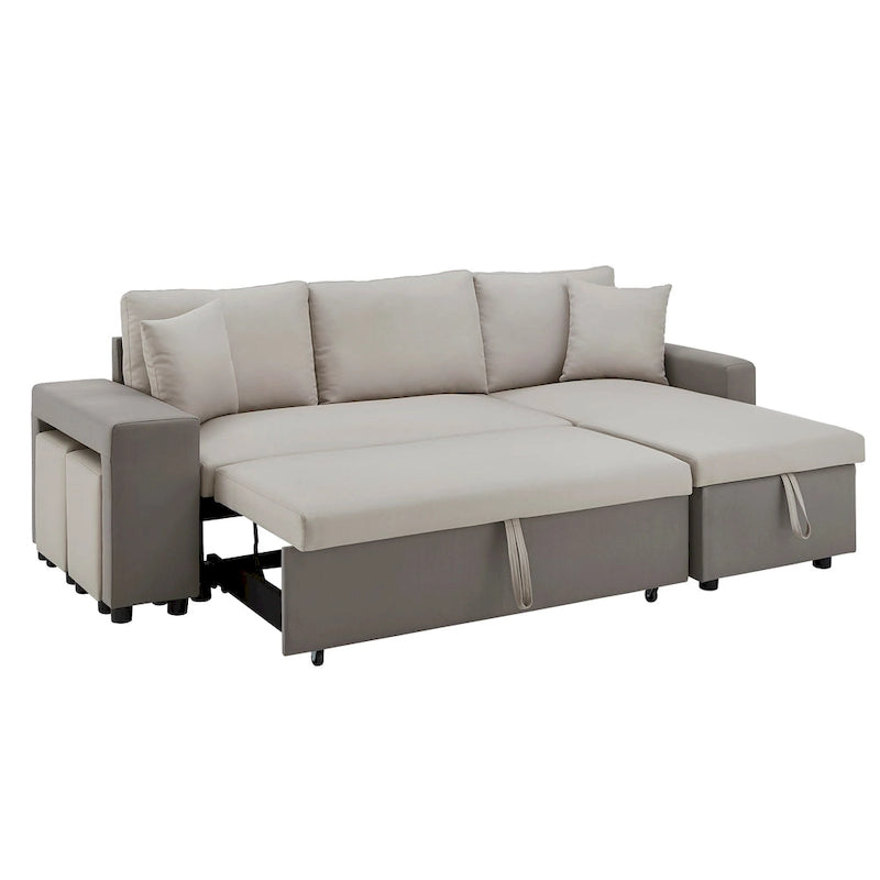 Canapé d'angle convertible bicolore avec coffre de rangement et lit gigogne