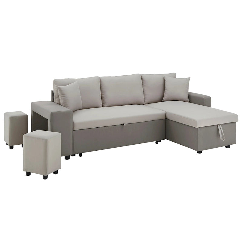 Canapé d'angle convertible bicolore avec coffre de rangement et lit gigogne